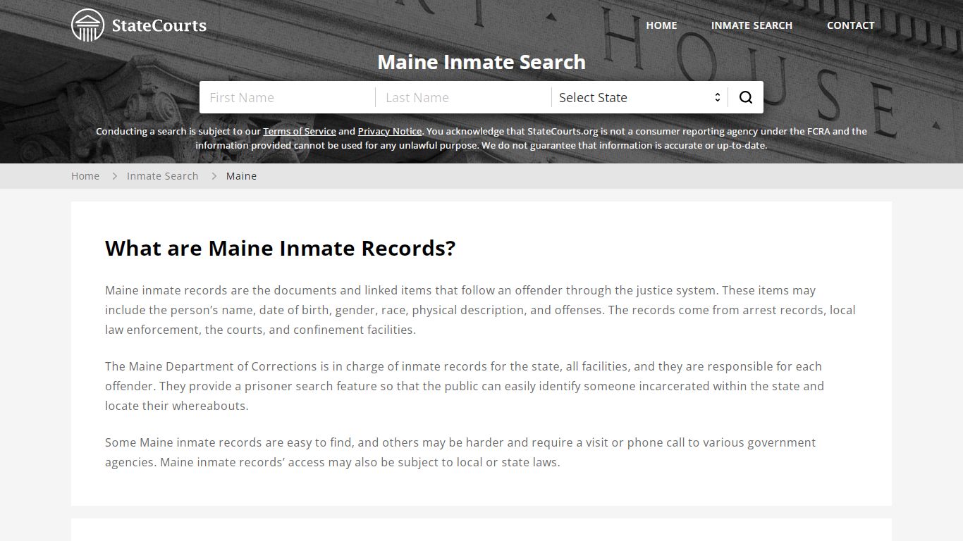 Maine Inmate Search, Prison and Jail Information - StateCourts